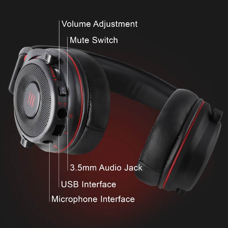EKSA E900 Pro Gaming Headset Xbox One Headset with 7.1 Surround Sound, PS4 Headset Noise Cancelling Over Ear Headphones with Mic&LED Light Compatible with PC, PS4, Xbox One Controller, Nintendo Switch