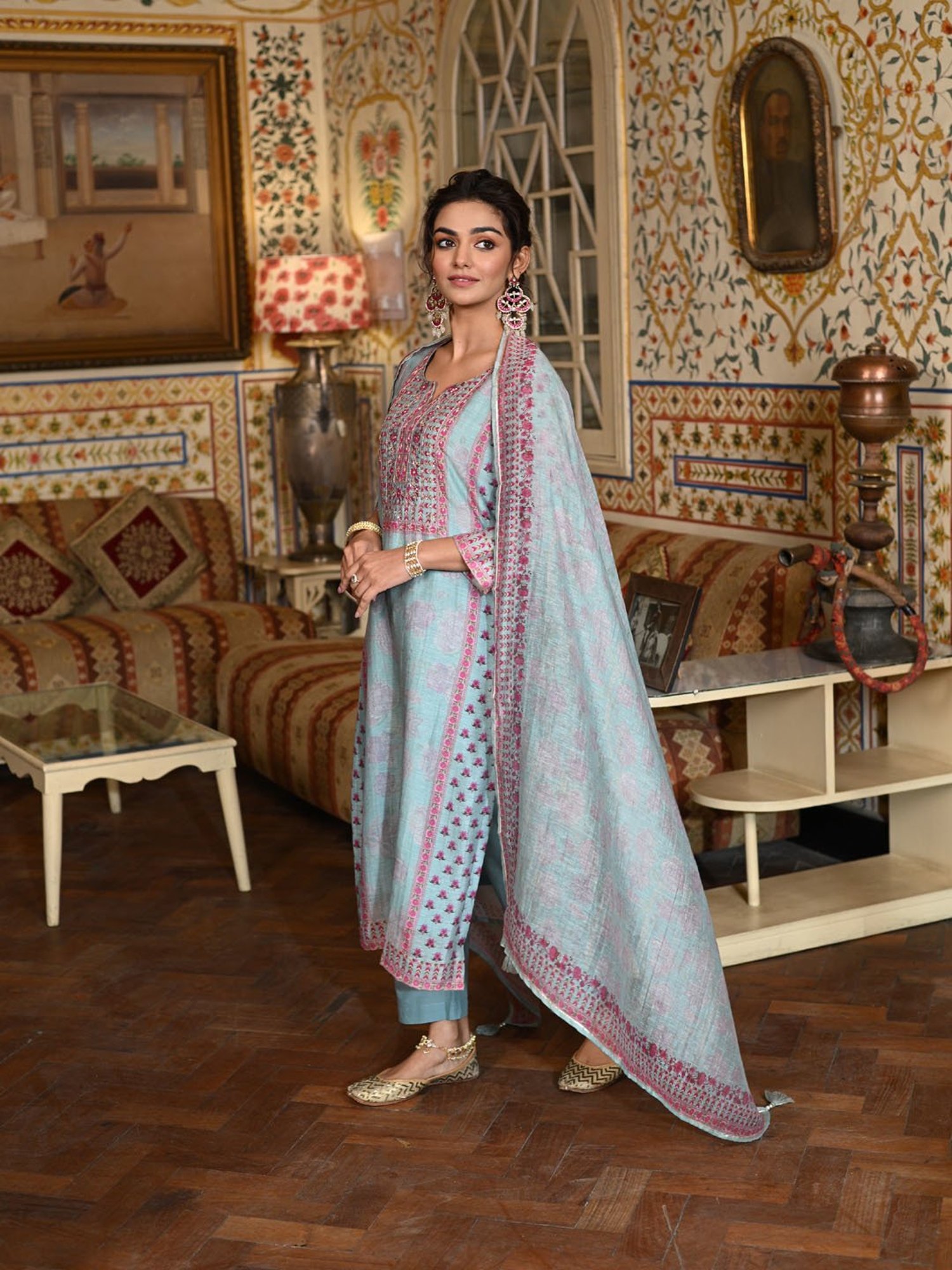 Mahee Jaipur Blue Ikhtiyar Block Print Chanderi Suit