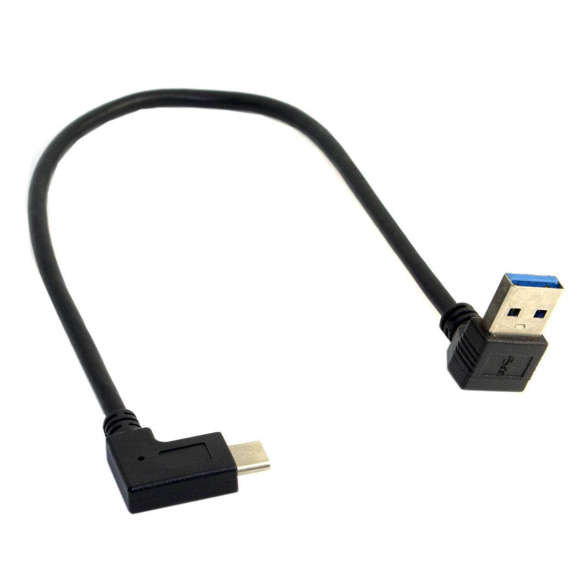 Down Angled 90 Degree USB 3.0 Male to Reversible Left & Right Angled USB 3.1 Type C USB-C Male Data Cable for Laptop Tablet Phone Macbook Black 30cm