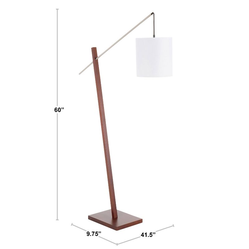 Arturo Contemporary Floor Lamp with Walnut Wood and Fabric Shade White (Includes LED Light Bulb) - LumiSource