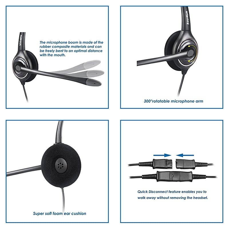 Professional Cisco Headset with Sound Noise Cancellation and RJ9 Quick Disconnect Cord Monaural Call Center Headset ONLY for Cisco Phone Models 8821,7975,7945, 8841 8851 8861 8941 8945 etc