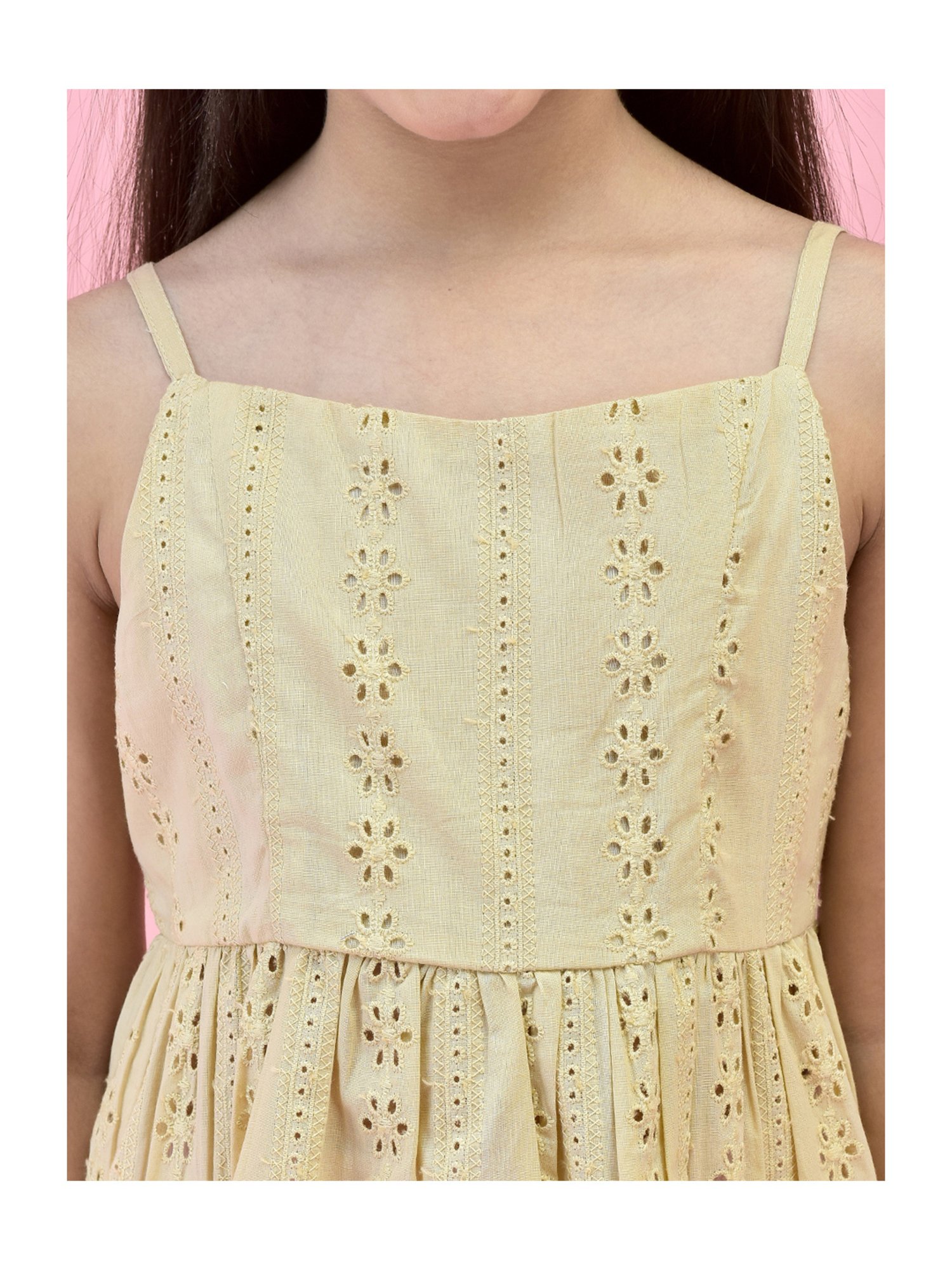 Juniper Girls Beige Self Design Kurta With Pants