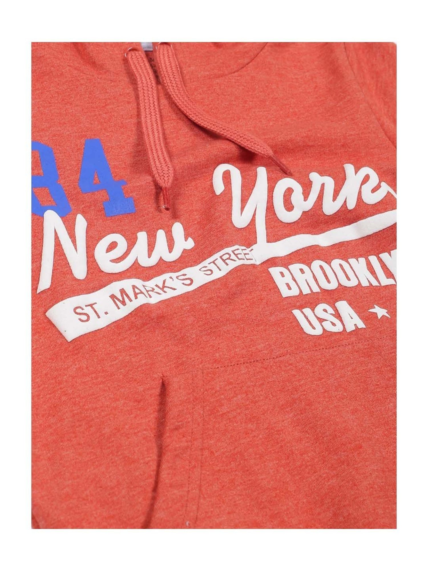 Plum Tree Kids Orange Cotton Printed Full Sleeves Hoodie