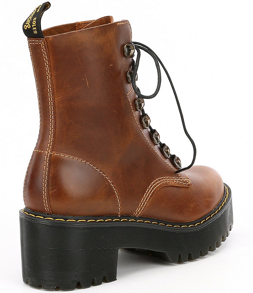 Dr. Martens Women's Orleans Leather Leona Platform Heel Lug Sole Combat Boots