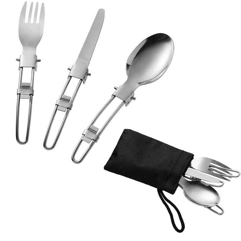 3-Piece Juvale Camping Utensils Set, Stainless Steel Travel Cutlery, Foldable Flatware Tableware with Storage Bags, Includes Fork, Knife & Spoon