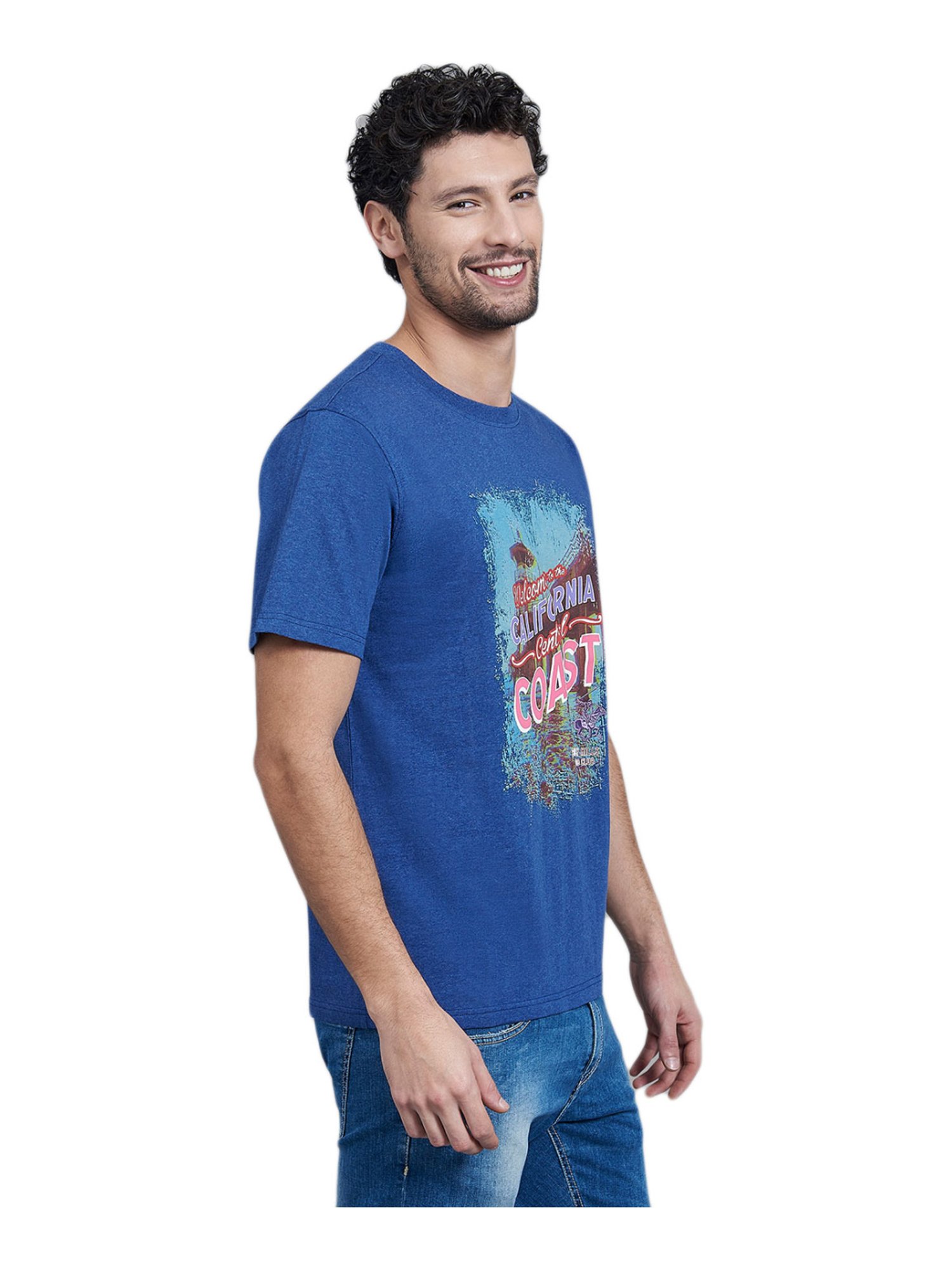 Beverly Hills Polo Club Blue Cotton Regular Fit Printed T-Shirt