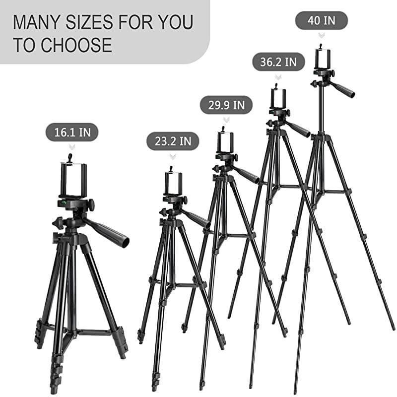 Phone Tripod, 40&lsquo;&rsquo; Phone Tripod with 3-Way Head, Lightweight Aluminum Tripod with Wireless Remote Control Camera Shutter for iPhone 11 Pro Max, 11 Pro, Xs, Max, Xr, X, Pixel 3, XL, Android Note