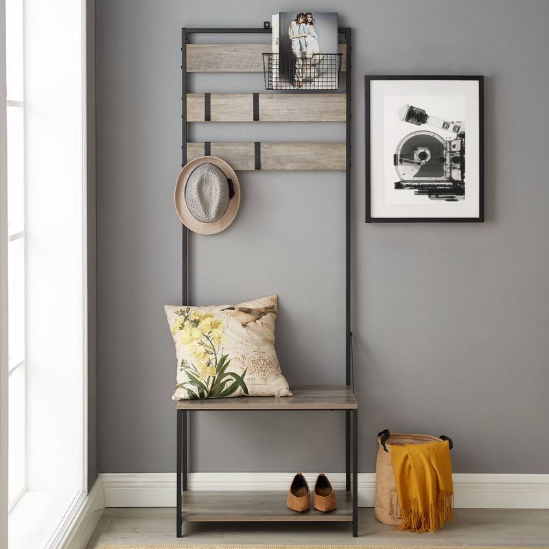 Slat Hall Tree with Adjustable Storage Gray Wash - Saracina Home