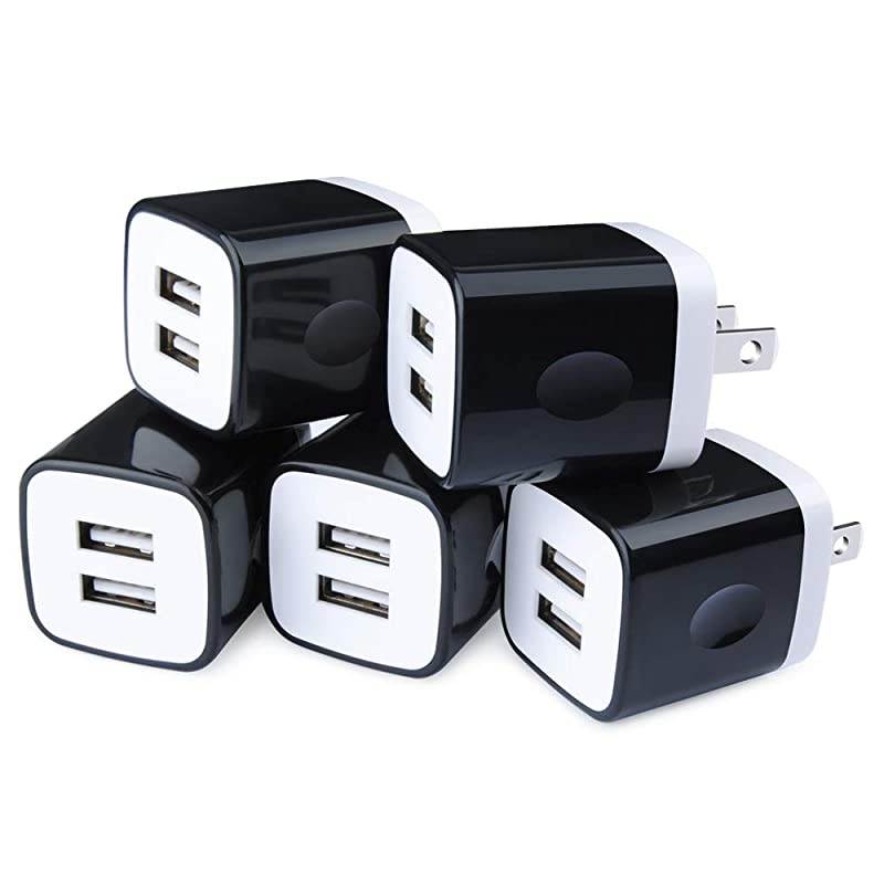 Charger Adapter21A  5Pack Home Travel Dual Port Plug Wall Charging Block Compatible with iPhone X87 Plus6 Plus6s PlusTabletSamsung Galaxy S8S7 EdgeHTCLGSonyNokiaMotorola and More