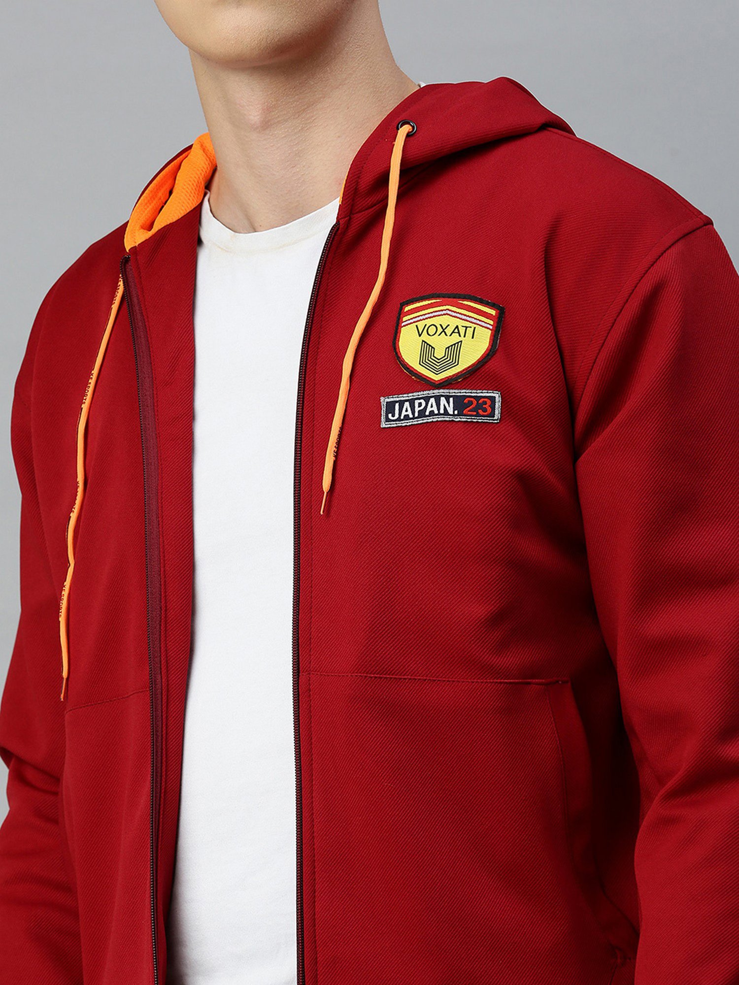 VOXATI Maroon Regular Fit Hooded Jacket