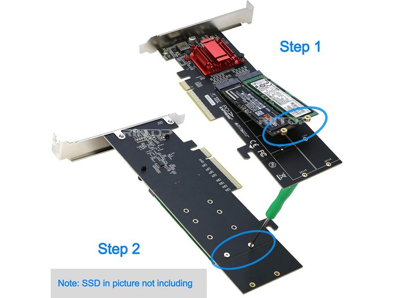 Dual NVMe PCIe Adapter, RIITOP M.2 NVMe SSD to PCI-e 3.1 x8/x16 Card Support M.2 (M Key) NVMe SSD 22110/2280/2260/2242/2230