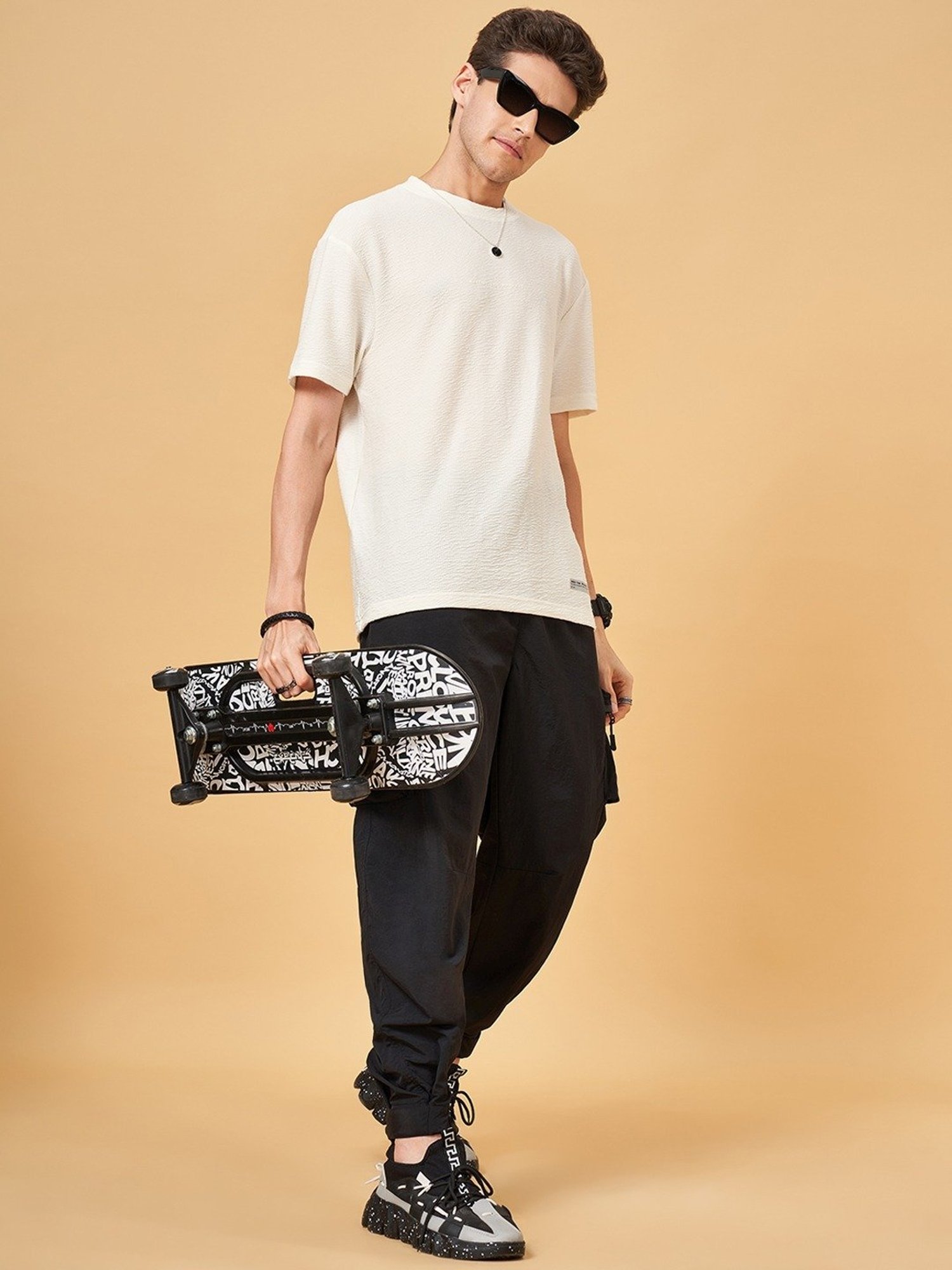 Street 808 By Pantaloons Antique White Loose Fit T-Shirt