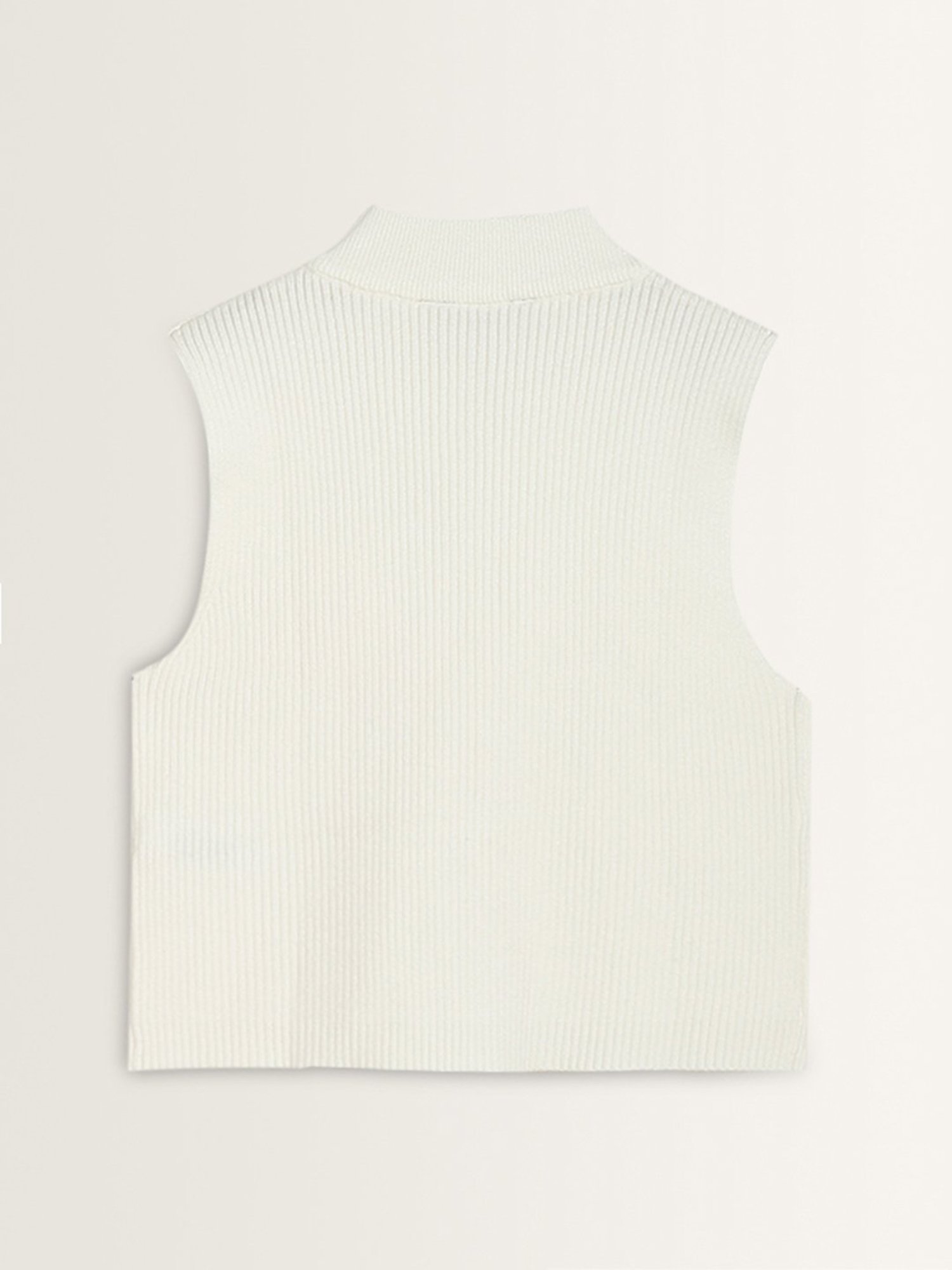 Nuon by Westside White Ribbed Textured T-Shirt