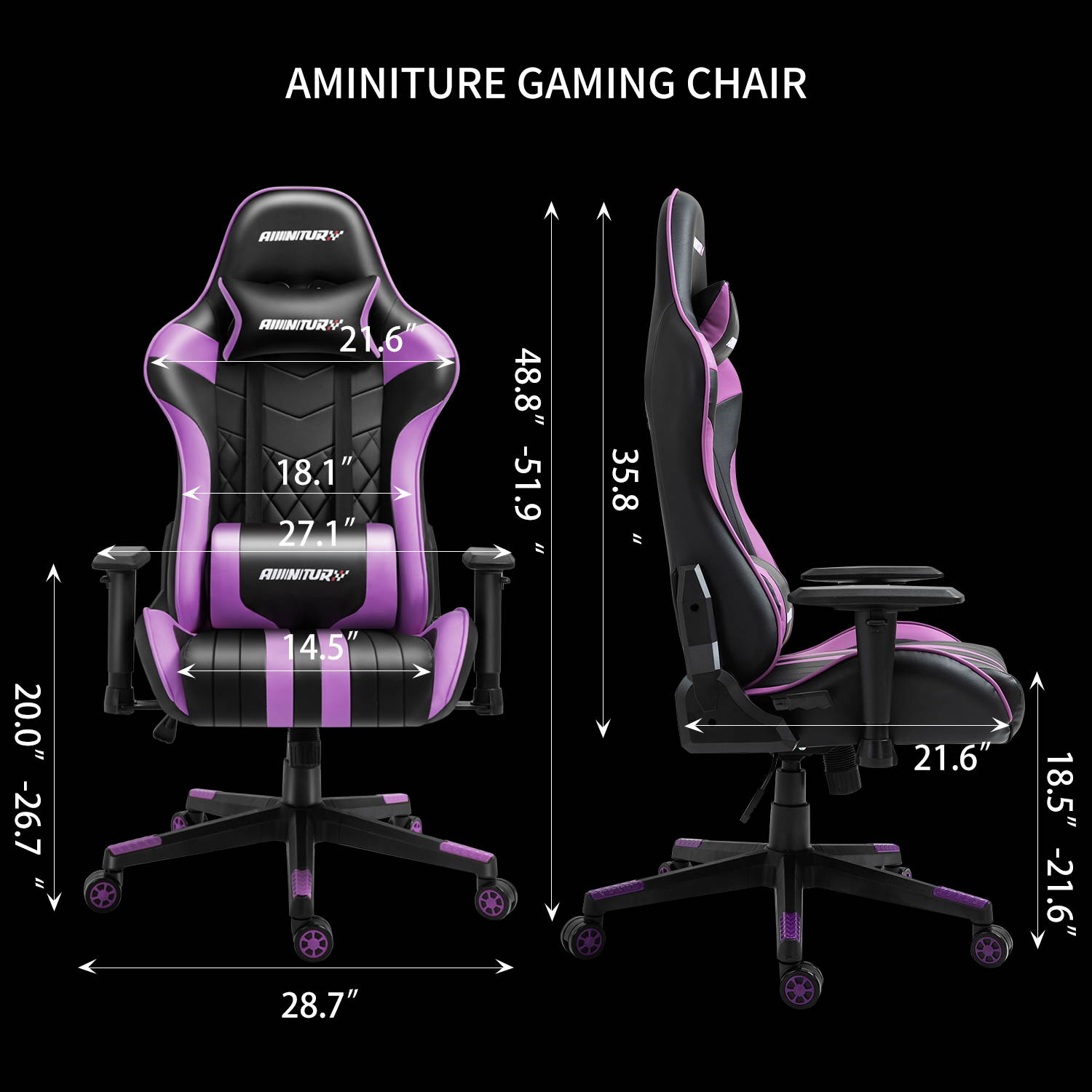 AMINITURE Gaming Chair Racing Style Ergonomic Computer Games Chairs Adjustable Armrest High Back PC Office Desk Chair Swivel Task Chair