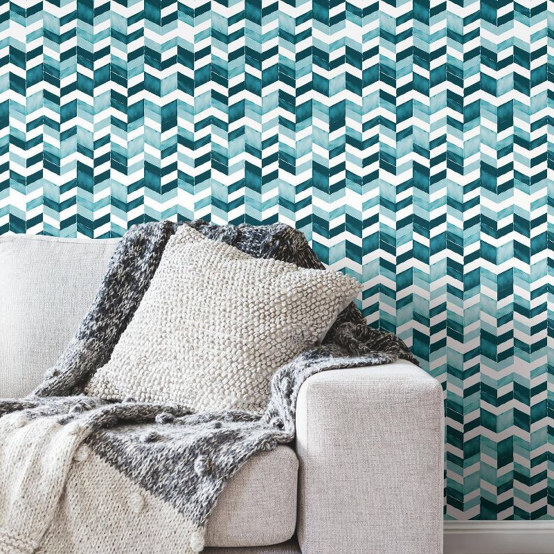 RoomMates Paul Brent Watercolor Chevron Peel and Stick Wallpaper Teal
