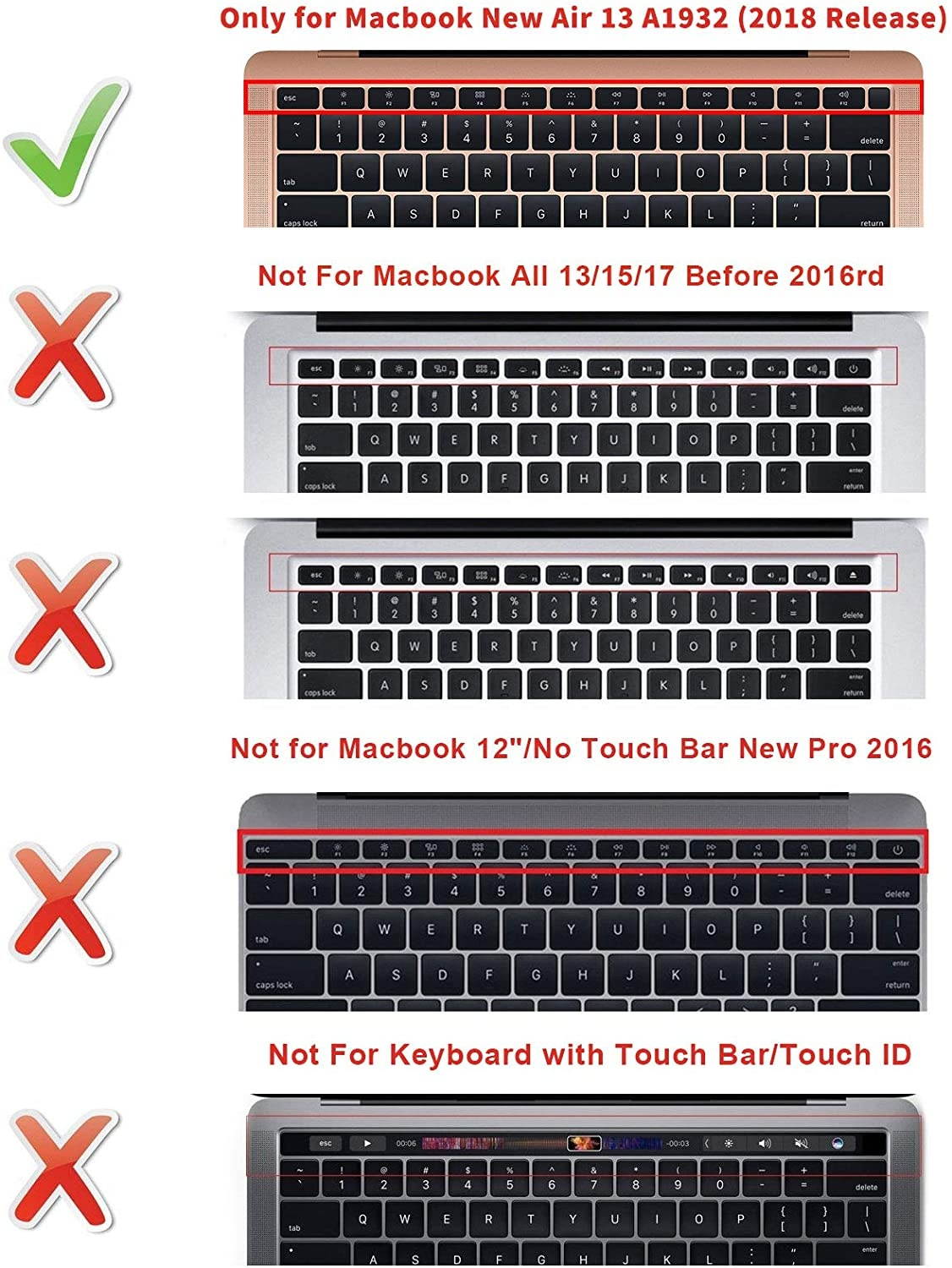 HRH Arabic Language Silicone Keyboard Cover Skin for MacBook Newest Air 13 Inch 2018 Release A1932 with Retina Display and Touch ID,USA Layout