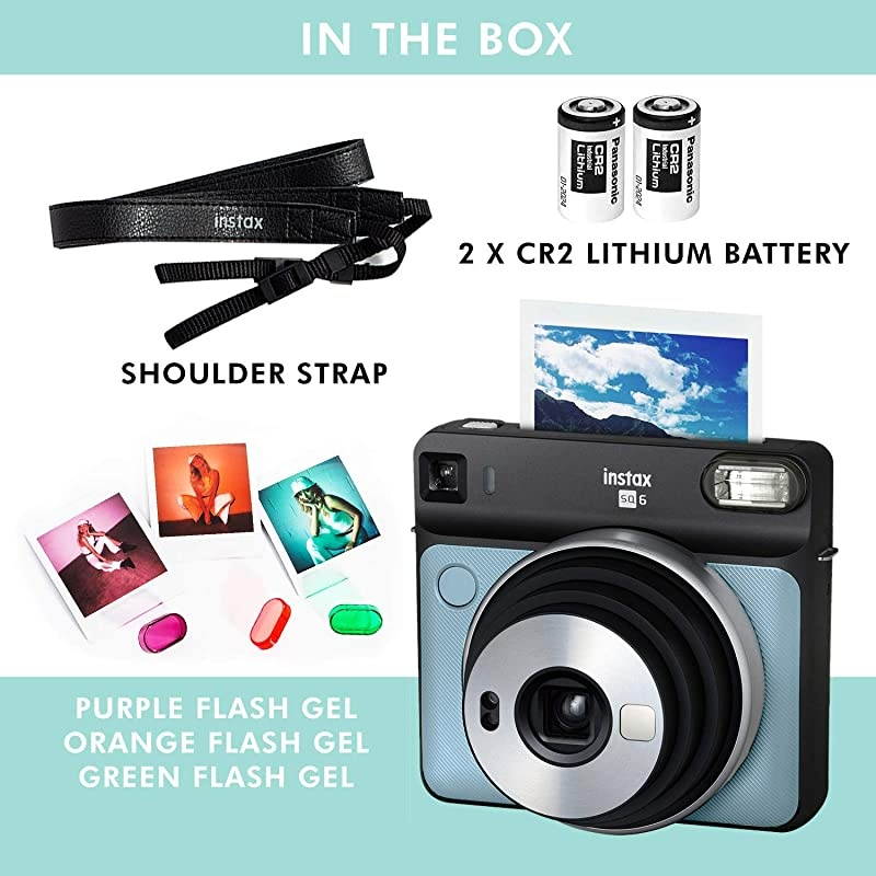 instax Square SQ6 Instant Film Camera (Aqua Blue) + 20 Sheets Square Instant Film + Accessory Bundle (USA Warrantty)