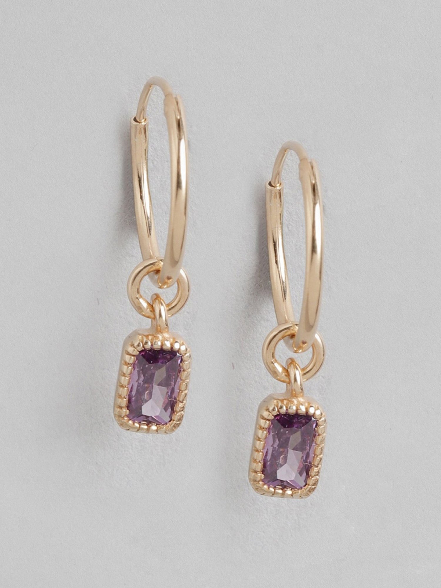 Zavya Amethyst Stone Rose Gold-Plated 92.5 Sterling Silver Loop Drop