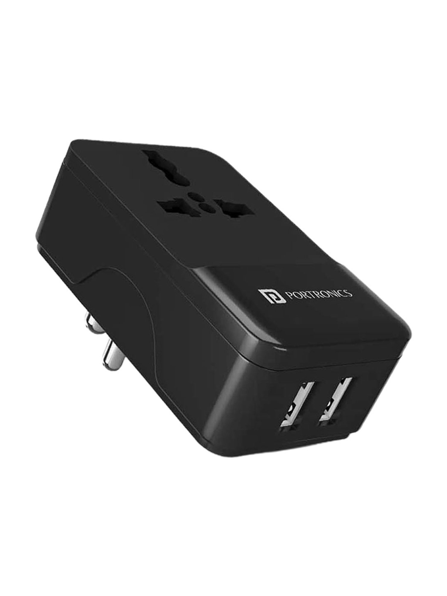 Portronics Adapto III POR-1362 Adapter with Dual USB Port and AC Socket (Black)