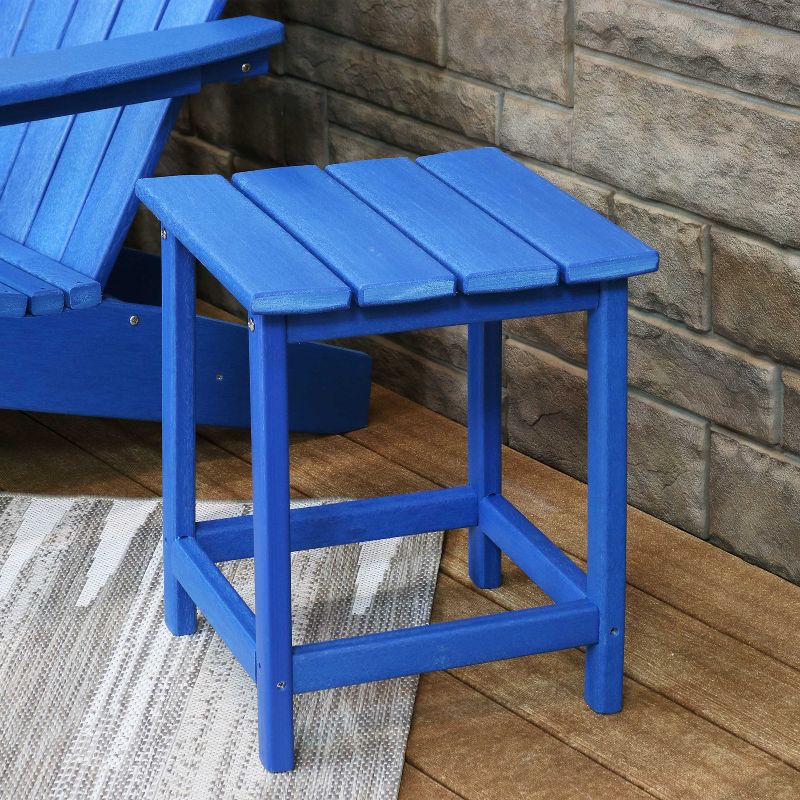 Sunnydaze Faux Wood Design Plastic All-Weather Square Modern Adirondack Side Table, Blue