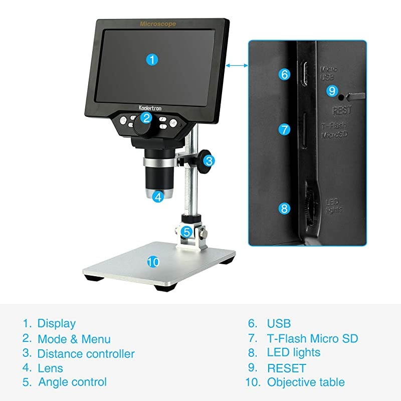 7 inch LCD Digital USB Microscope, 12MP 1-1200X Magnification Handheld Camera Video Recorder with screen,8 LED Light,Rechargeable Battery for Circuit Board Repair Soldering PCB Coins jewelry