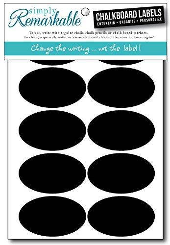 Simply Remarkable Reusable Chalk Labels - 20 Oval Shape 2.5" x 1.5" Chalkboard Stickers Wipe Clean and Reuse Organizing, Decorating, Crafts, Personalized Hostess Gifts, Wedding and Party Favors