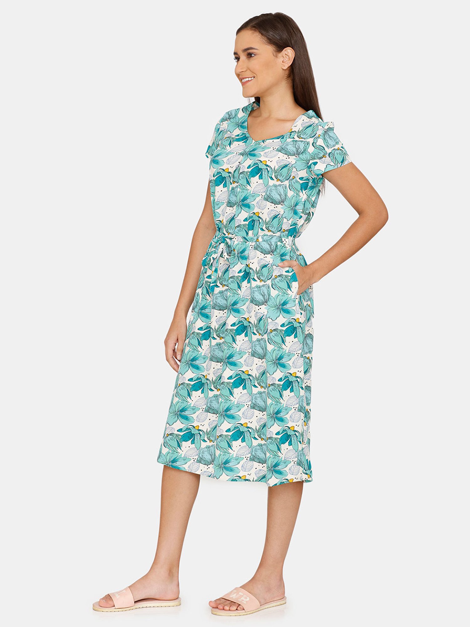Zivame Green Floral Print Night Dress