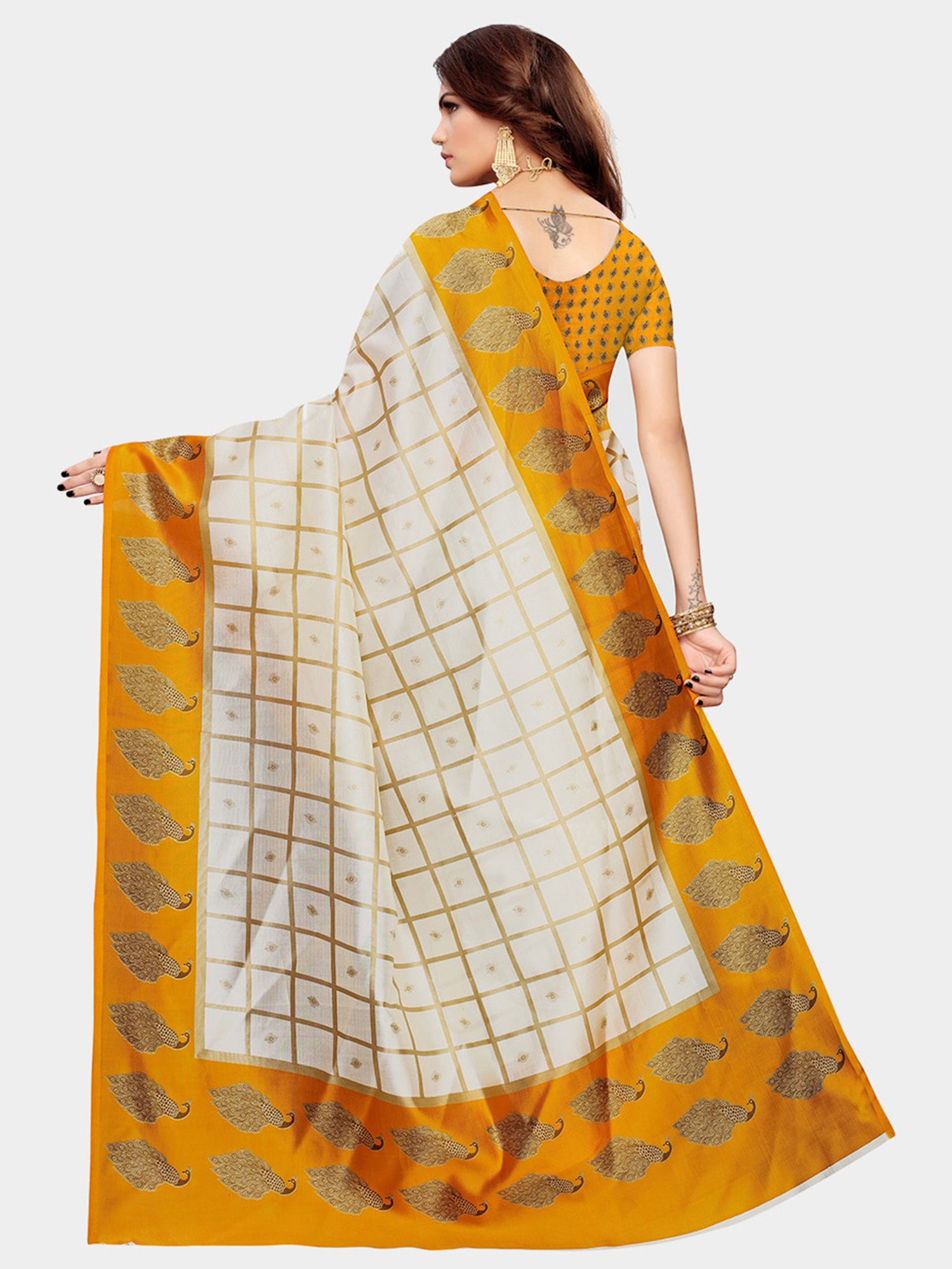 KSUT Yellow Check Saree With Blouse