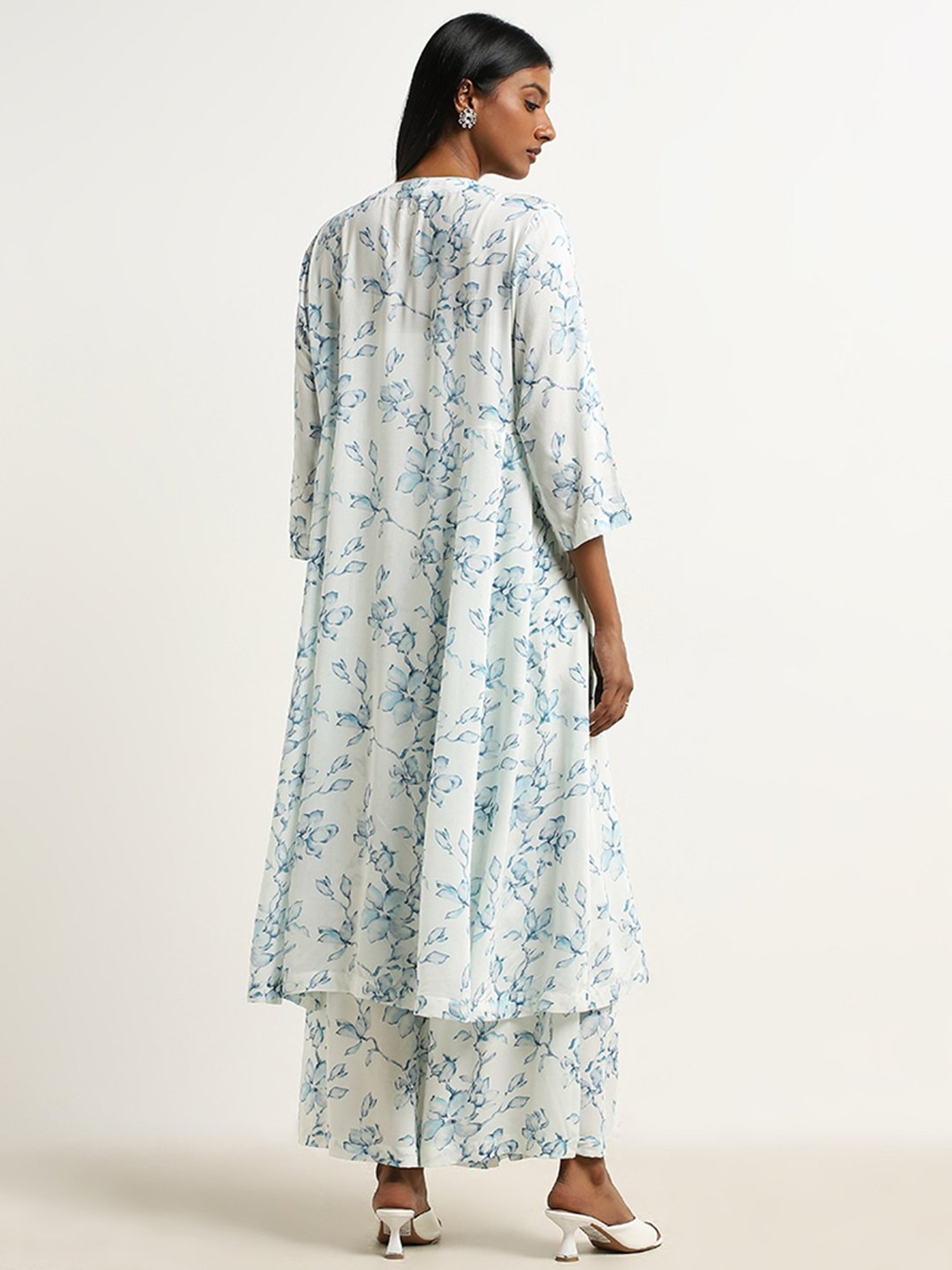 Zuba by Westside Light Blue Floral Design A-Line Kurta