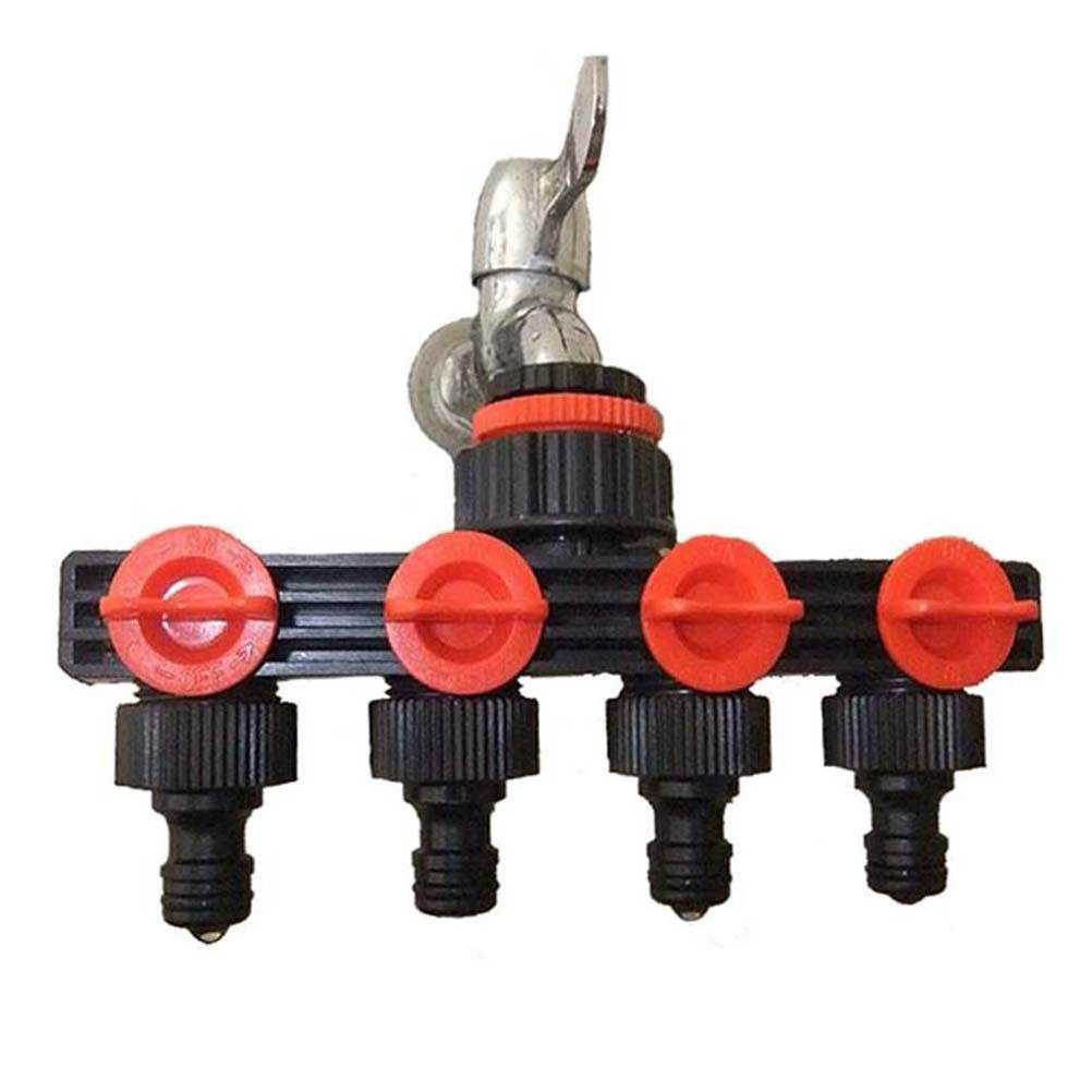 Garden Hose Quick Connector 4 Outlets Plastic Water Pipes Connector for Garden (Black and Jacinth)