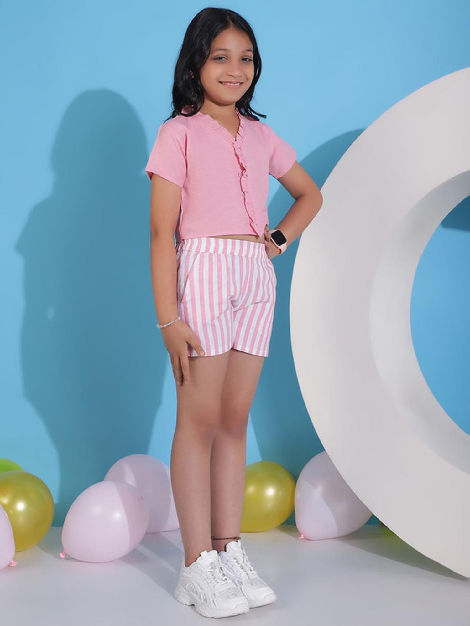 NEUDIS Kids Pink & White Striped Top with Shorts