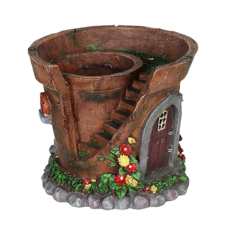 7.48" Resin Solar Fairy House Flower Pot - Exhart