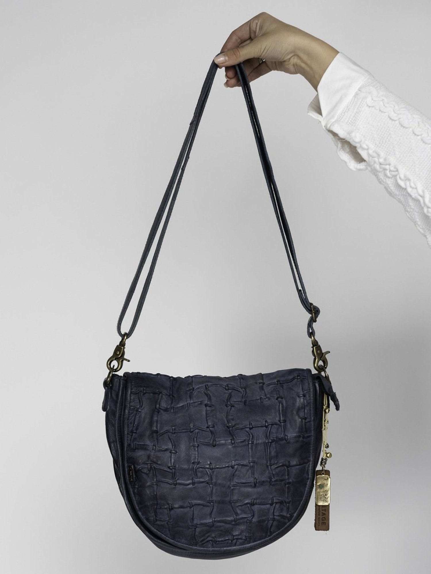 Art N Vintage Carla Blue Leather Textured Small Sling Handbag