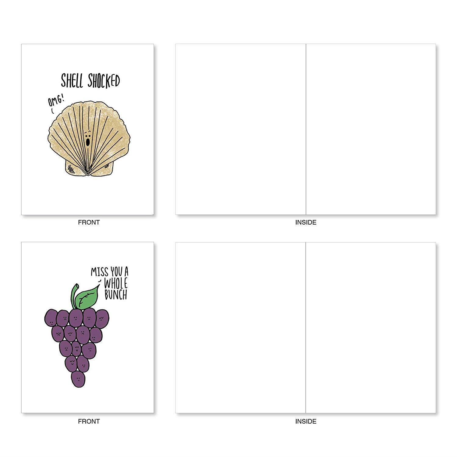 Fun Puns: 20 Assorted Blank All Occasions Notecards Depicting Fun Cartoon Images Combined with Clever Puns, with Envelopes. AM2975OCB-B2x10