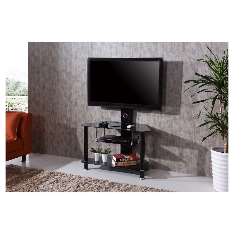 3 Shelf Glass TV Stand with Swiveling Mount Black 36" - Hodedah Import