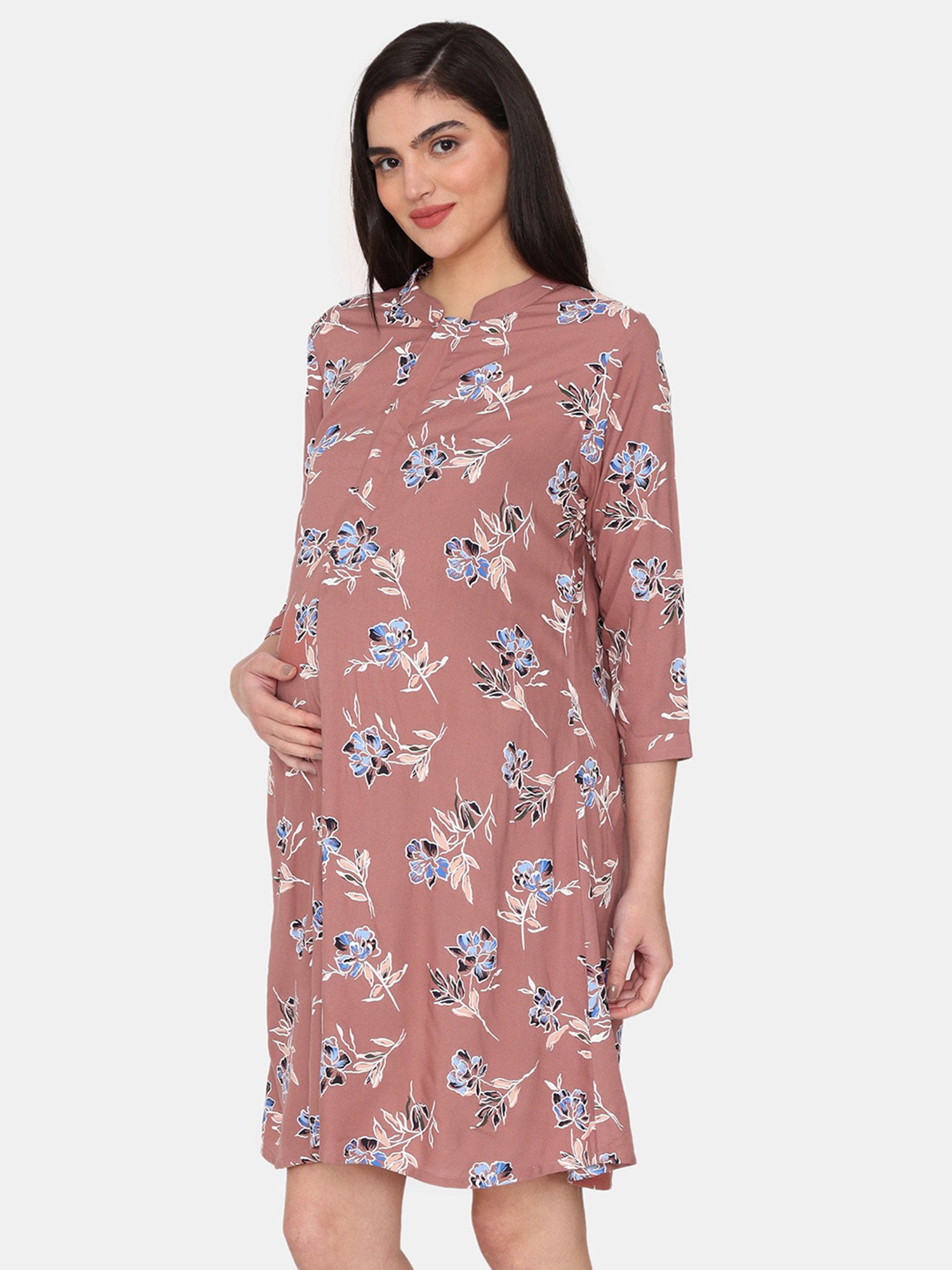 Coucou by Zivame Dusty Pink Printed Maternity Night Dress