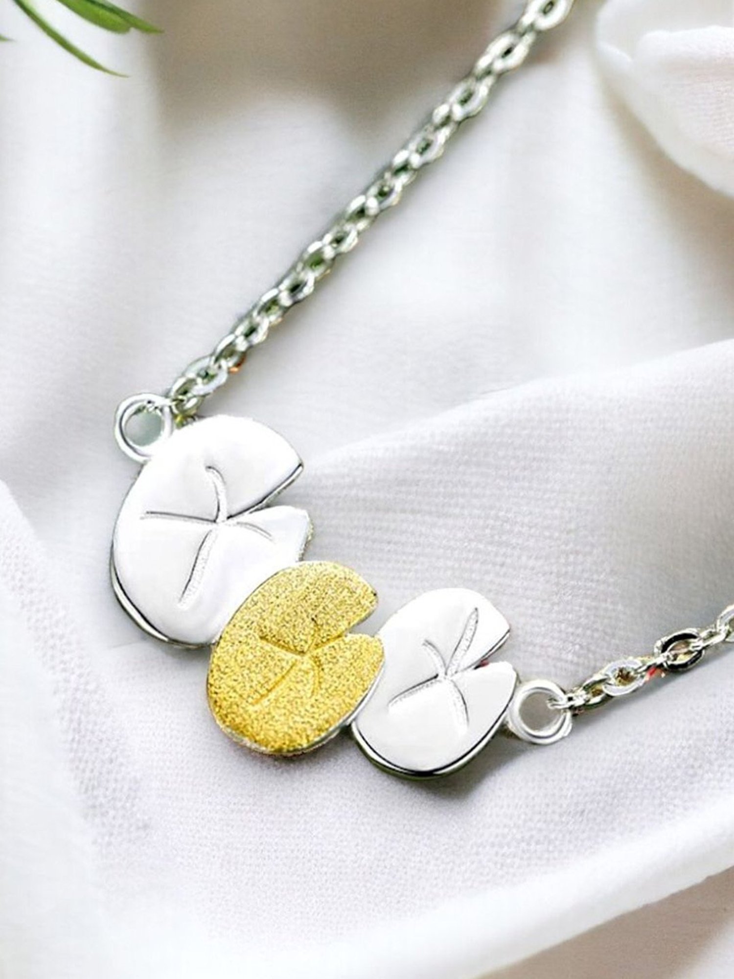 Rihi by P.C. Chandra Jewellers 92.5 Sterling Silver Lotus Leaf Necklace for Women & Girls