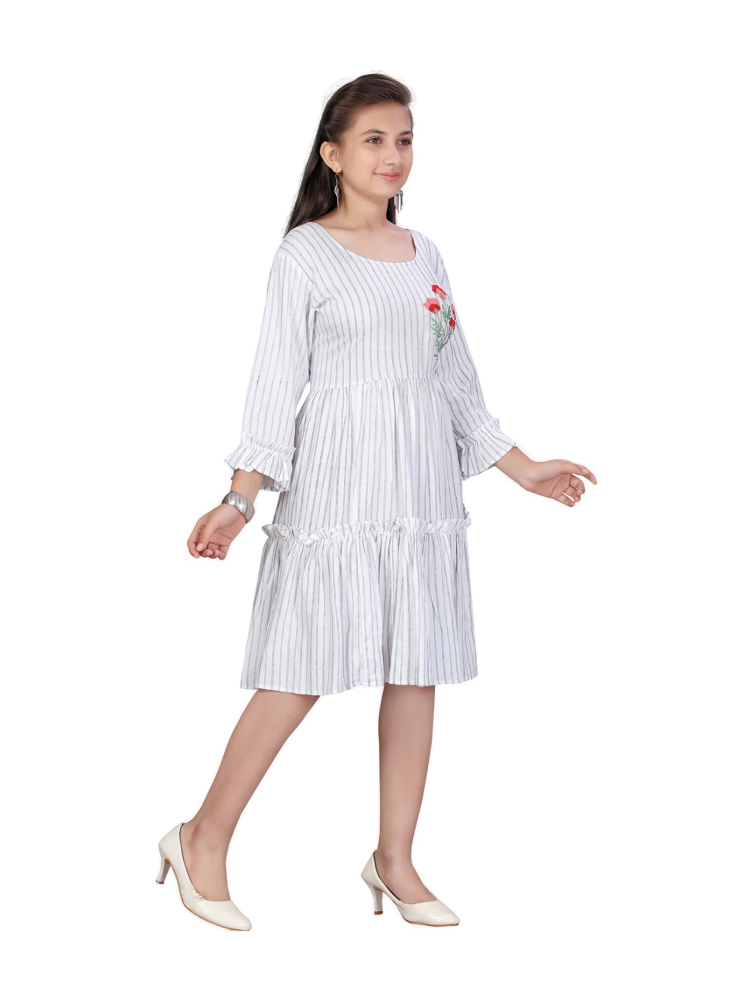 Aarika Kids Grey Cotton Striped Dress