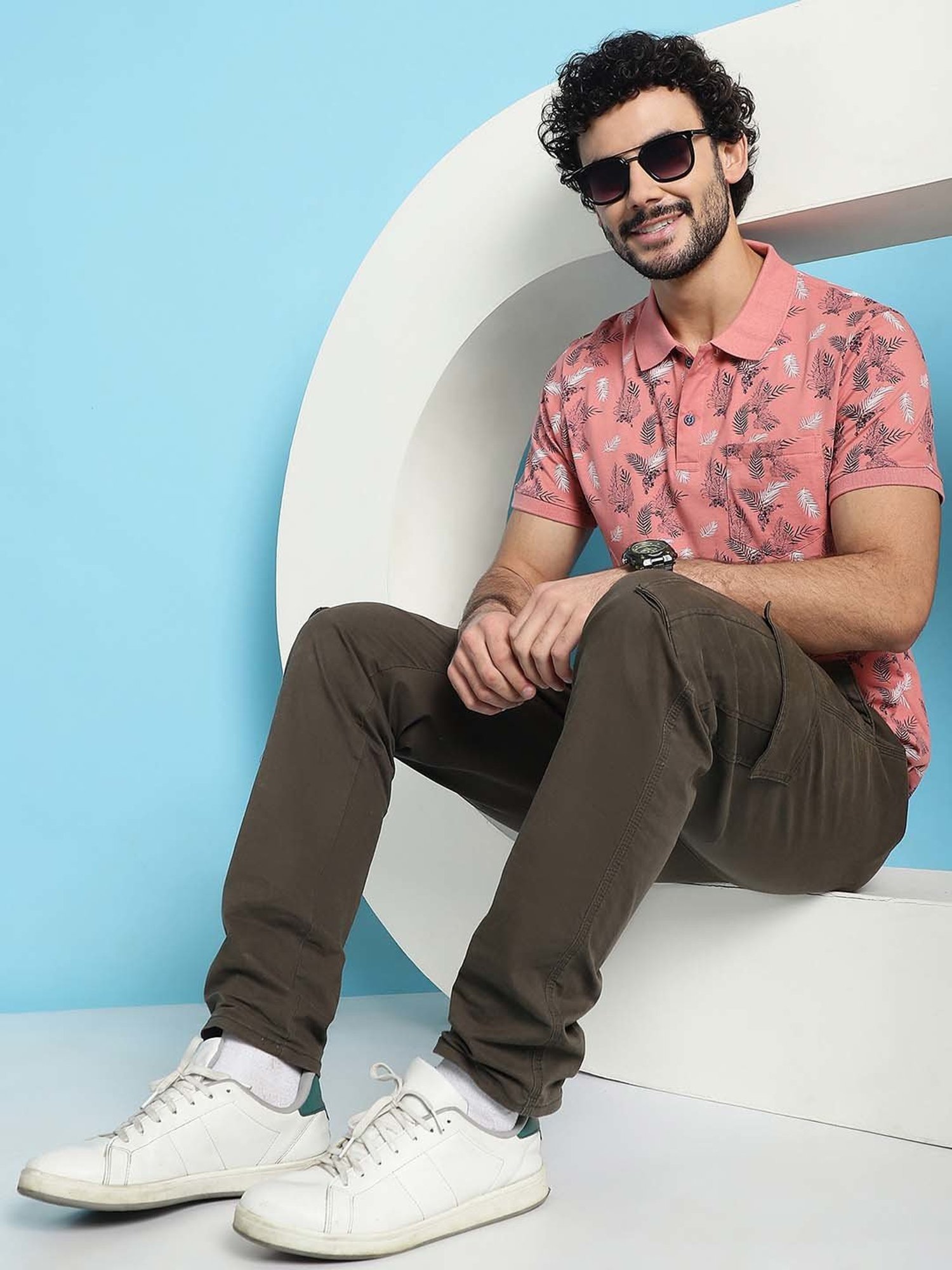 Venitian- Forbidden Clothing Pink Slim Fit Printed Polo T-Shirt