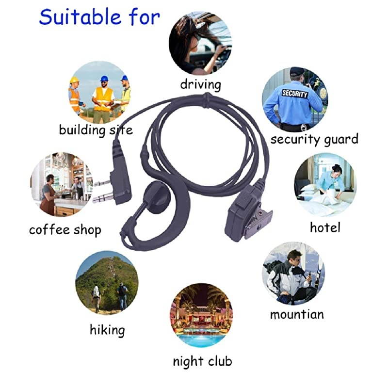Walkie Talkie Earpiece Two-Way Radio Headset with PTT and MIC G Shape Adjustable for 2 PIN Kenwood UV-5R BF-F8HP BF-888S Arcshell AR-5 A101K01