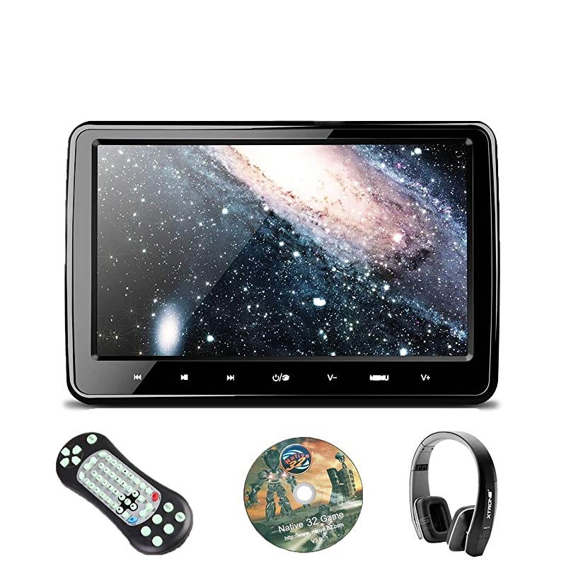 10.1 Inch HD Digital Screen Car Headrest DVD Player Ultra-Thin Detachable Touch Button with HDMI Port One New Version Black IR Headphone Included