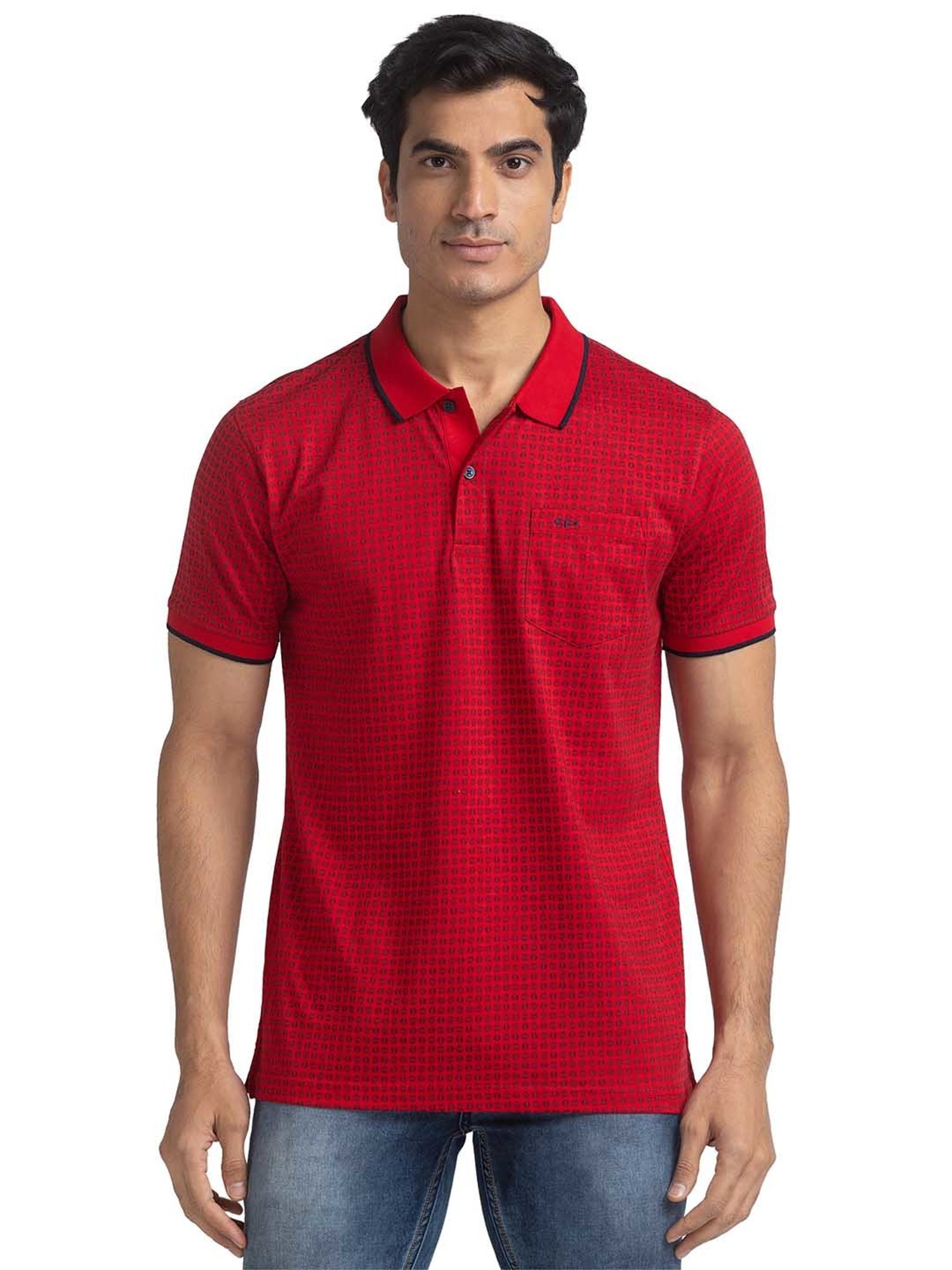 ColorPlus Red Tailored Fit Polo Printed T-Shirt