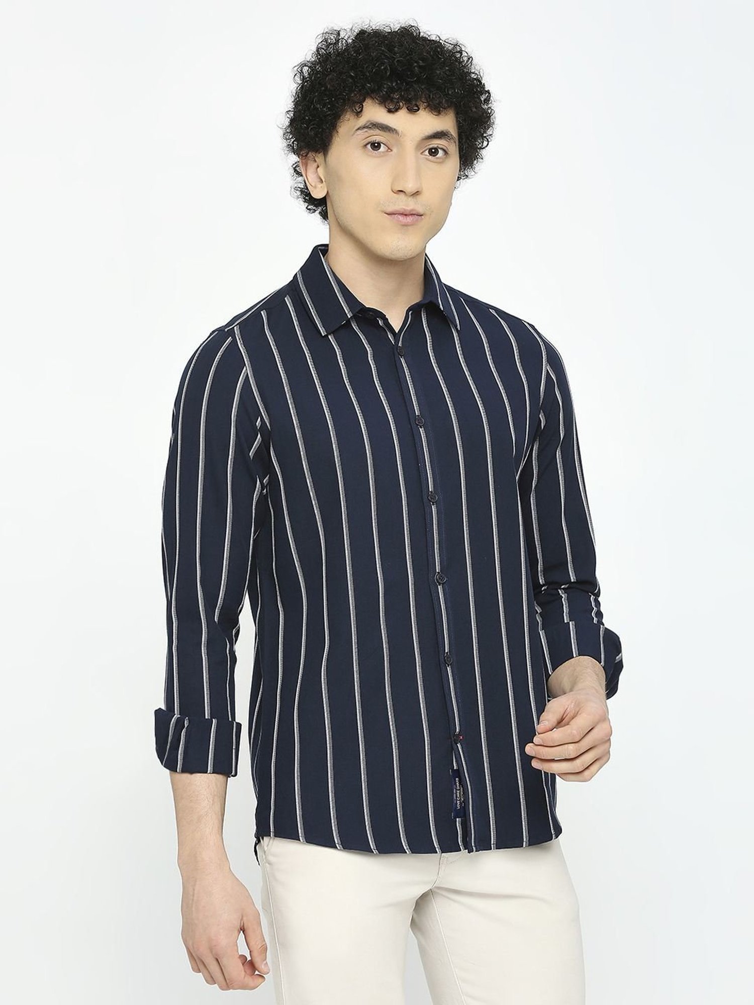 Being Human Dark Blue Slim Fit Striped Shirt