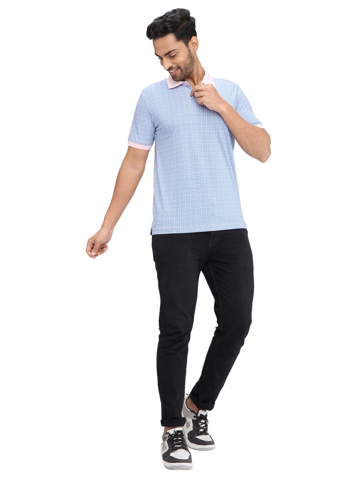 Park Avenue Blue Slim Fit Printed Polo T-Shirt