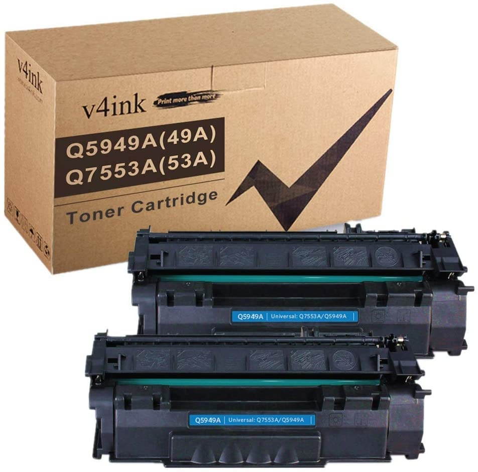 V4INK Compatible 49A 53A Toner Cartridge Replacement for HP Q5949A Q7553A for use with HP Laserjet 1320 1320n P2015dn P2015 P2015n 3390 3392 1160 P2014 M2727nf MFP Printer (Black,2 Packs)