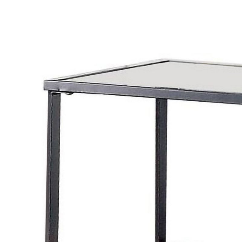 24" Metal End Table with Glass Top and 1 Drawer Gray - Benzara