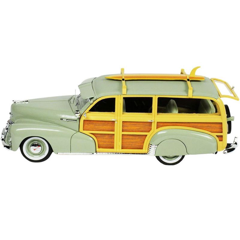 1948 Chevrolet Fleetmaster Woodie Station Wagon with Surfboard Satin Green Ltd Ed 325 pcs 1/43 Model Car by Goldvarg Collection
