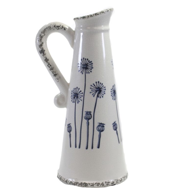 Home Decor 11.0" Field Flower Vase Pitcher Rustic Vintage Blue Flowers  -  Decorative Vases