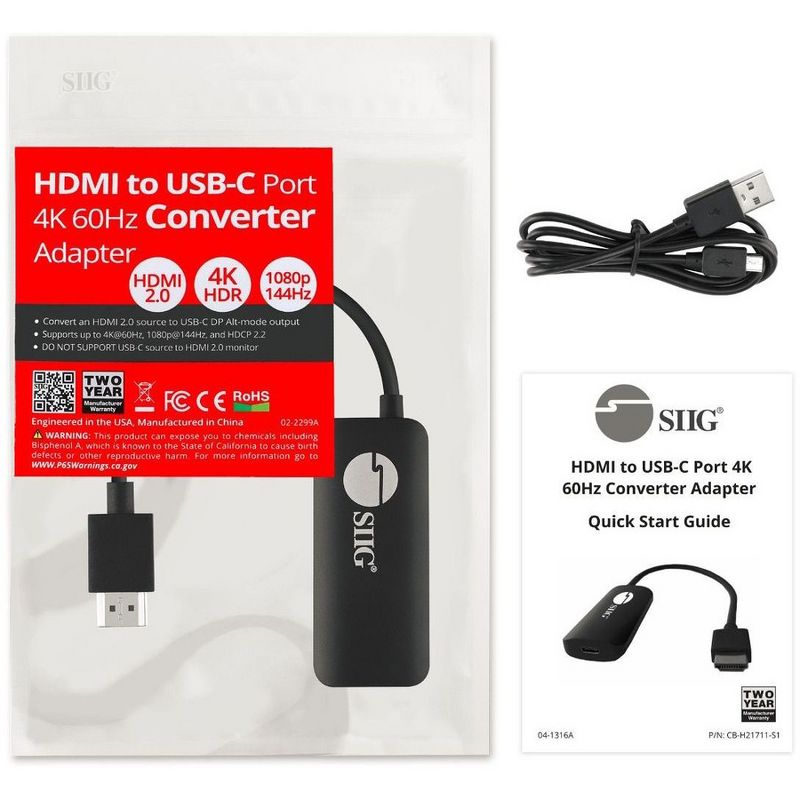 SIIG HDMI to USB-C Port 4K 60Hz Converter Adapter - NOT a Bi-Directional Adapter - Compliant with HDMI 2.0a & HDCP 2.2