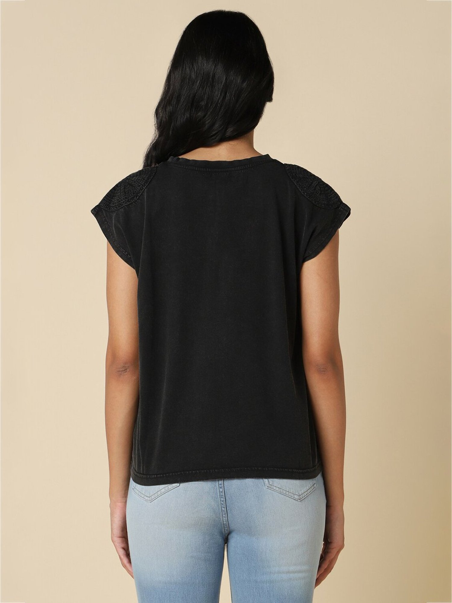 Allen Solly Black Cotton Regular Fit T-Shirt